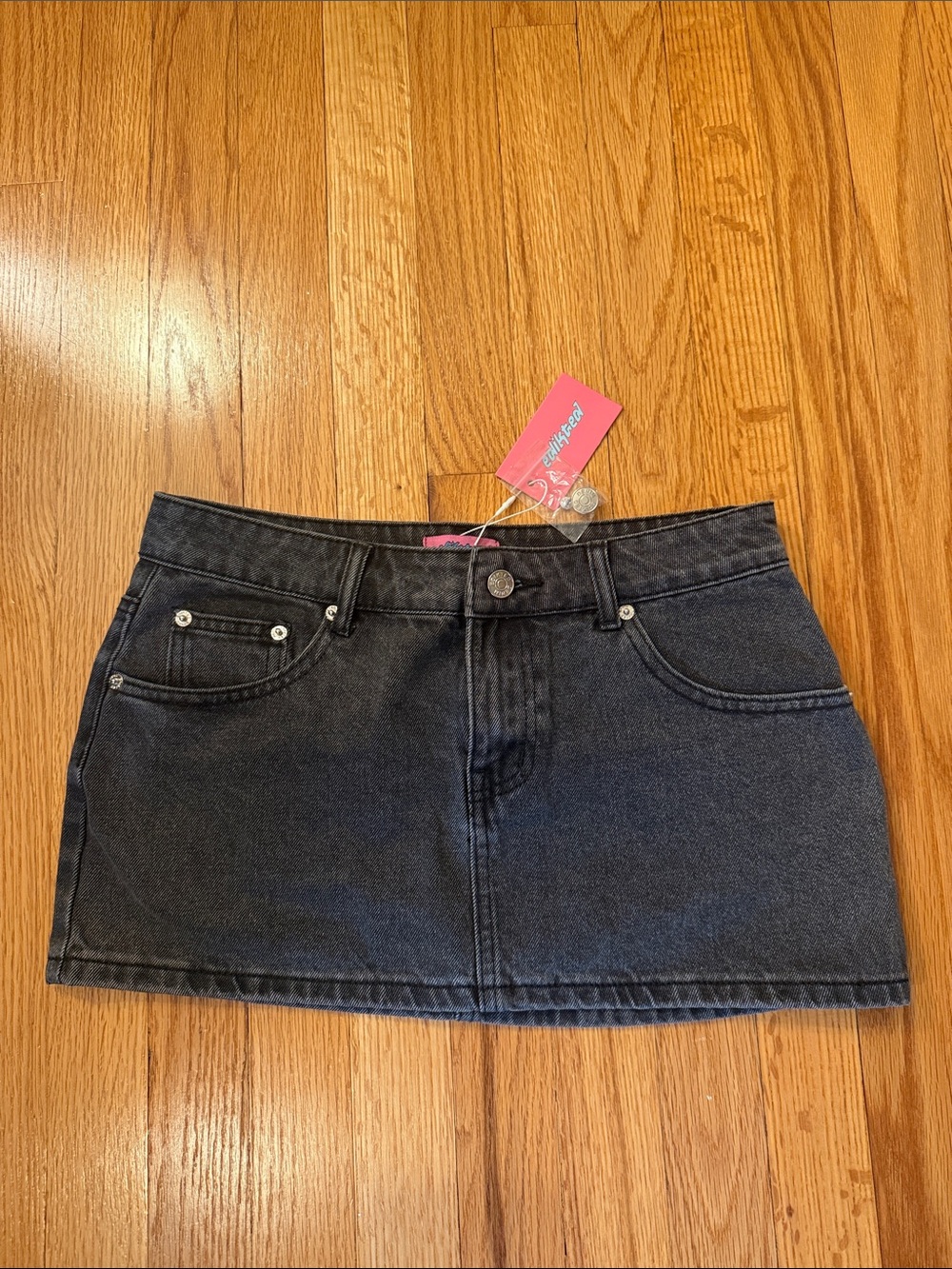 Edikted Black Washed Denim Mini Skirt